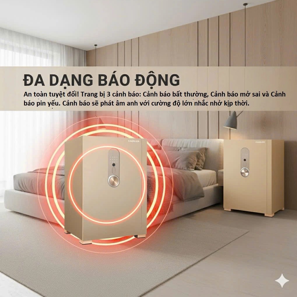 Két thông minh Kassler KL-55H8 có chức năng báo động khi bị cạy phá, nhập sai mật khẩu hoặc di rời